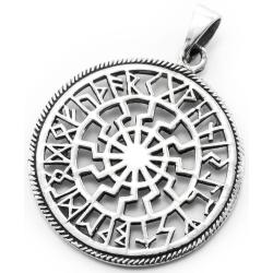 Pagan Schmuck Anhänger Schwarze Sonne Ø 2.8 cm Amulett mit Runen Futhark Silber